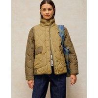 White Stuff Textured Colour Block Quilted Puffer Jacket Khaki