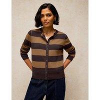 White Stuff Pure Cotton Striped Cardigan Brown Mix