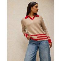 White Stuff Cotton with Merino Wool Collared Jumper Natural Mix