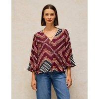 White Stuff Geometric Jacquard V-Neck Top Plum