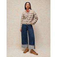 White Stuff Striped Funnel Neck Cardigan Natural Mix