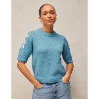 White Stuff KNITTED EMBROIDERED TEE Light Blue