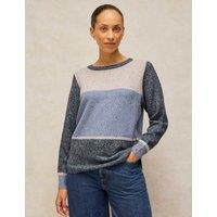 White Stuff Colour Block Nep Crew Neck Jumper Blue Mix