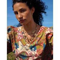 White Stuff Cotton Blend Printed V-Neck Blouse Green Mix