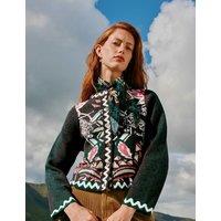 White Stuff Nomad Patterned Crew Neck Knitted Jacket Grey Mix