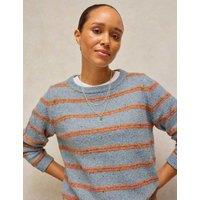 White Stuff Stripe Nep Yarn Crew Neck Jumper Blue Mix
