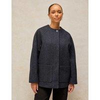 White Stuff Frankie Wool Blend Button-Off Scarf Coat Dark Navy