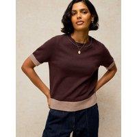 White Stuff Sansa Wool Blend Colour Block Knitted T-Shirt Brown Mix