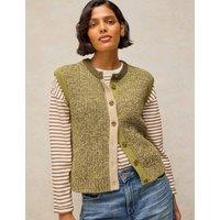 White Stuff Cotton Rich Knitted Vest with Wool Green Mix