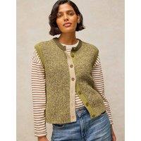 White Stuff Cotton Rich Knitted Vest with Wool Green Mix