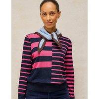 White Stuff Merino Wool Blend Striped Jumper Navy Mix