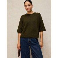 White Stuff Kate Crew Neck Knitted T-Shirt Dark Green