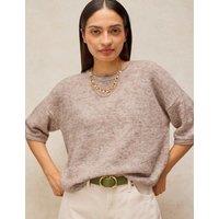 White Stuff Kate Crew Neck Knitted T-Shirt Natural