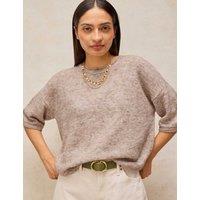 White Stuff Kate Crew Neck Knitted T-Shirt Natural