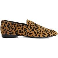 Dune London Leather Animal Print Flat Loafers Brown Mix
