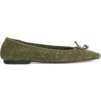 Dune London Suede Woven Slip On Flat Ballet Pumps Dark Green