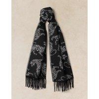 White Stuff Midweight Animal Pattern Tassel Scarf Black