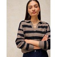 White Stuff Wool Rich Striped Collared Jumper Natural Mix