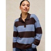 White Stuff Wool Blend Striped Collared Jumper Blue Mix