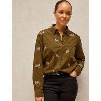White Stuff Pure Cotton Cord Embroidered Shirt Khaki