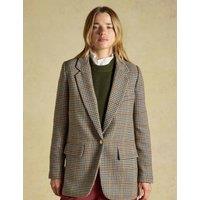Joules Tweed Relaxed Fit Blazer with Wool Brown Mix