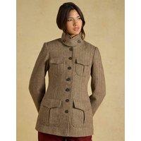 Joules Wool Blend Herringbone Longline Utility Jacket Brown Mix