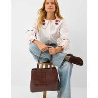 ACCESSORIZE Croc Effect Faux Leather Shoulder Bag Chocolate