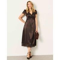 FatFace Lace Insert V-Neck Midi Tea Dress Chocolate
