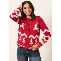 FatFace Wool Rich Cardigan Red Mix
