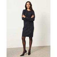 FatFace Cotton Blend Metallic Knitted Jumper Dress Navy