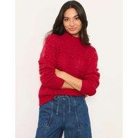 FatFace Wool Blend Textured Funnel Neck Jumper Red