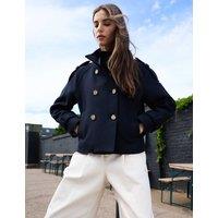 BAUKJEN Wool Rich Double Breasted Short Trench Coat Blue