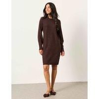 FatFace Cotton Blend Metallic Knitted Jumper Dress Chocolate