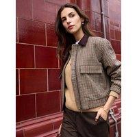 BAUKJEN Wool Rich Puppytooth Relaxed Bomber Jacket Brown