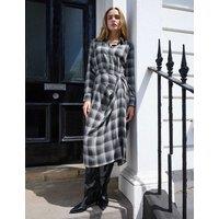BAUKJEN Wool Blend Checked Midi Shirt Skater Dress Grey
