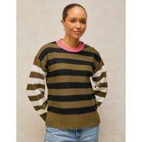 White Stuff Pure Cotton Colour Block Striped Jumper Green Mix