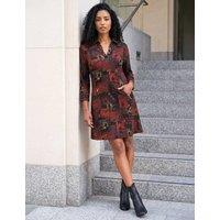 Roman Patchwork Print Collared V-Neck Shift Dress Orange
