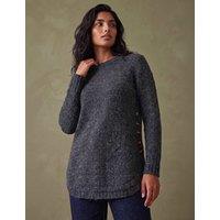 Roman Button Detail Curved Hem Jumper Black
