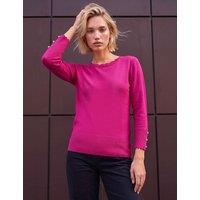 Roman Crew Neck Scallop Edge Button Cuff Jumper Fuchsia