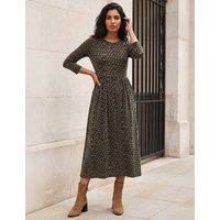 Roman Geometric Round Neck Midi Skater Dress Green