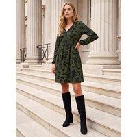 Roman Jersey Floral V-Neck Skater Dress Green