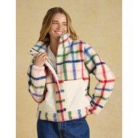Joules Checked Borg Funnel Neck Fleece Cream Mix