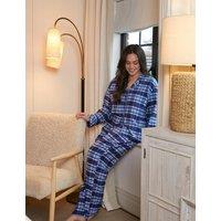 Cyberjammies Family Christmas Pure Cotton Checked Pyjama Top Navy Mix