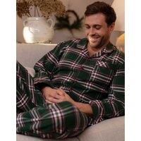 Cyberjammies Pure Cotton Checked Family Christmas Pyjama Top Dark Green Mix