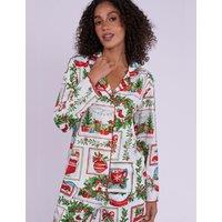Cyberjammies Cotton Modal Family Christmas Postcard Pyjama Top Red Mix