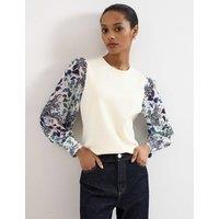 Phase Eight Cotton Blend Floral Puff Sleeve Top Ivory Mix