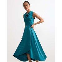 Phase Eight Cowl Neck Belted Midi Waisted Dress Teal