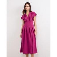 Phase Eight V-Neck Pleated Midi Skater Dress Fuchsia