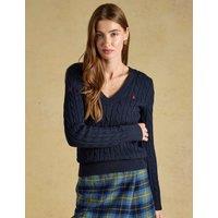 Joules Pure Cotton Cable Knit V Neck Jumper Navy