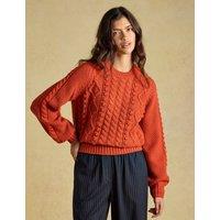 Joules Cable Knit Crew Neck Jumper Orange